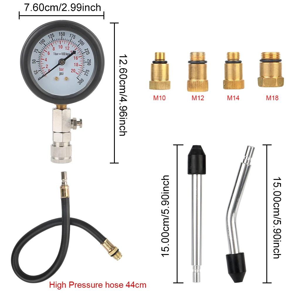 Precision Engine Compression Gauge Kit 0-300PSI M10/M12/M14/M18 Adapters For Gasoline/Diesel Engine & Cylinder Diagnostics