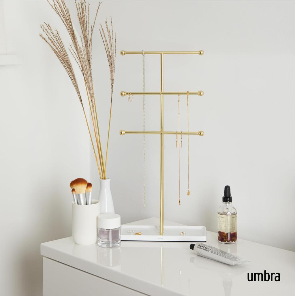 Official Umbra Trigem Jewelry Stand, KD, White/Brass