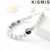 New Distance Classic Natural Stone White Black Yin Yang Beaded Bracelet for Men Women Best Friend Gift