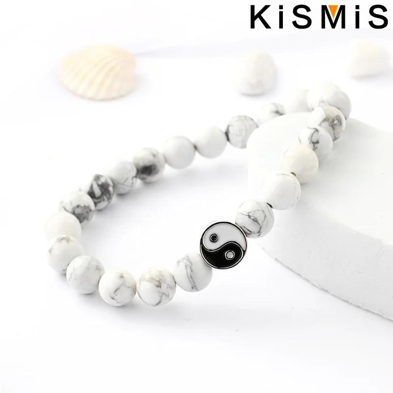 New Distance Classic Natural Stone White Black Yin Yang Beaded Bracelet for Men Women Best Friend Gift