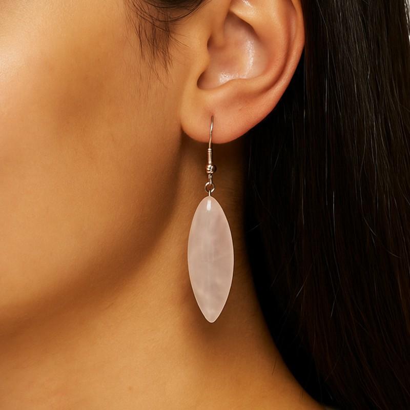 Elegant Oval Pink Crystal Drop Earrings Women Natural Stone Jewelry Stylish Everyday Accessory