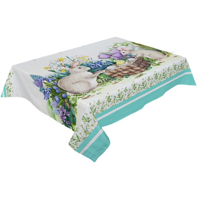 Easter Bunny Mouse Watercolor Flower Tablecloth Waterproof Wedding Dining Decor Table Runner Holiday Cake Decor