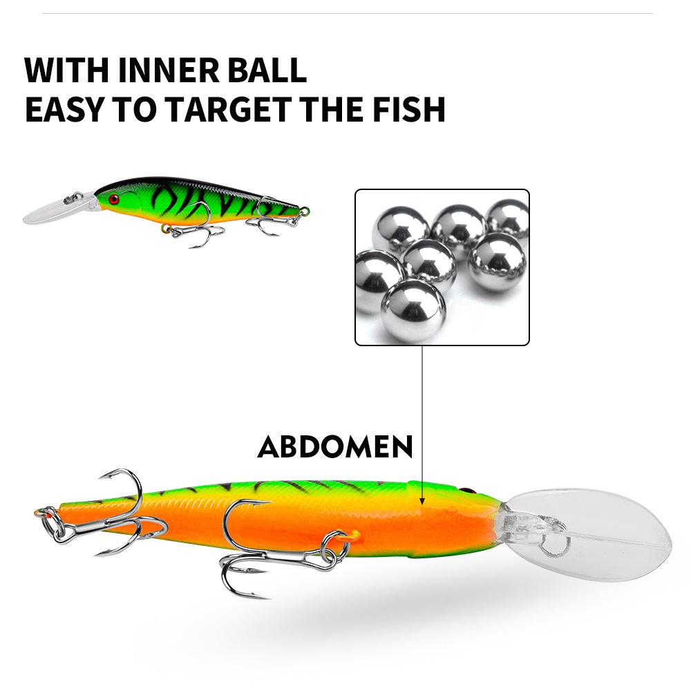 10pcs Artificial Hard Fishing Lures with 3D Eyes and Steel Ball, Floating Minnow Bait 10.5g