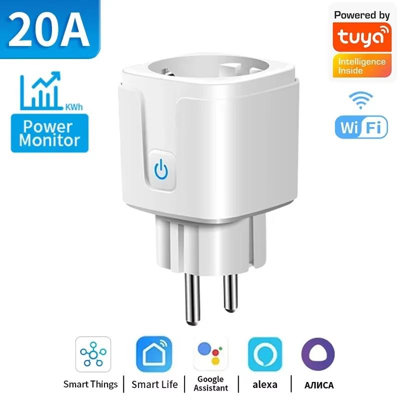 

WiFi 20A Socket With Power Monitoring Tuya Smart EU Plug Timer Child Lock Outlet Google Home Alice SmartThings Alexa білий