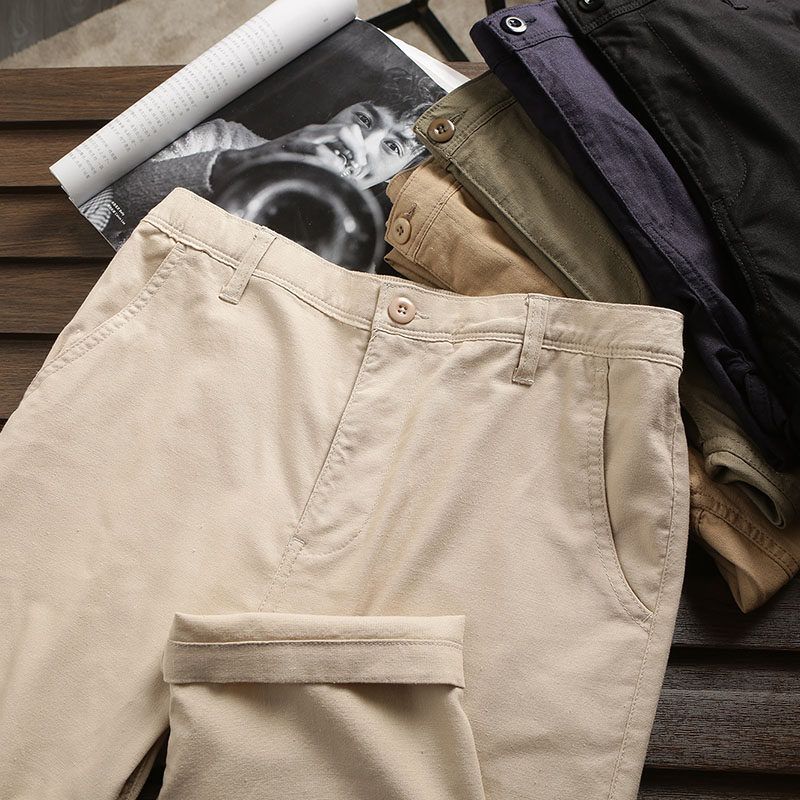 Cotton! Linen! OEM Goods out of Japan! Export Men's Clothing Balance Cargo with Logo Cut off Business Slim-Fitting Small Straight Casual Pants