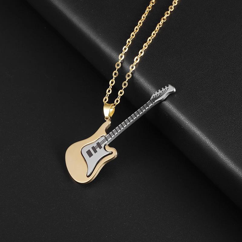 Retro Punk Music Guitar Necklace for Men Personalized Gothic Pendant Fashion Hip Hop Rock Singer Jewelry Gift