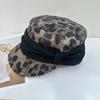 Korean peaked cap early spring new flat-top leopard print equestrian hat women's big head circumference showing face small niche knight hat