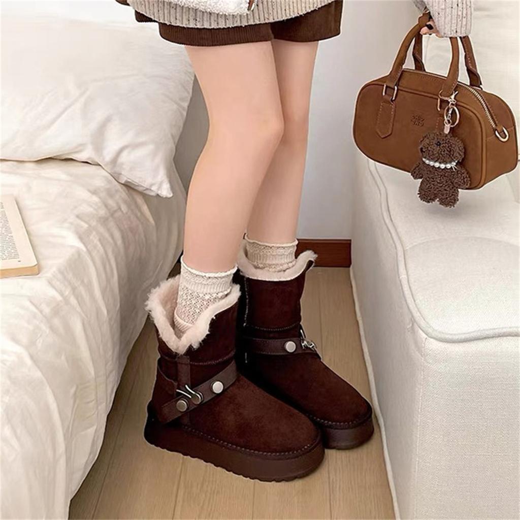 Northeast thick-soled fluffy snow boots women's winter short boots with fleece and cold-proof two wear large cotton shoes