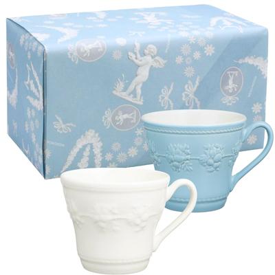 Wedgwood Officiell Bröllopspresent Festligheter Bröllopspresent till Bruden och Officiellt Importerad Inslagna Muggar, Par, 350 ml, Elfenben/Blå, Servis, Brudgummen,