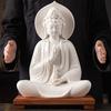 Free Pose Guan Yin Buddha Statue, White Ceramic Sitting Bodhisattva Sculpture, Serene Goddess of Mercy for Zen Home Temple Decor