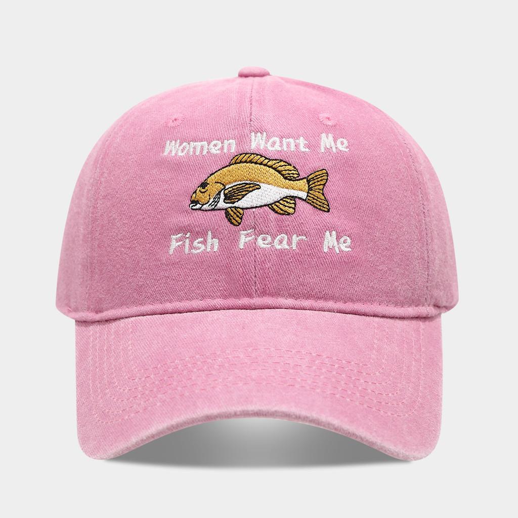 Women Want Me Fish Fear Me Embroidered Cotton Baseball Cap For Sun Protection