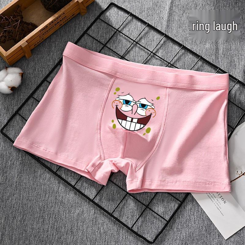 Men's SpongeBob Pure Cotton Cartoon Boxers - Cute Pink Gift for Boyfriend