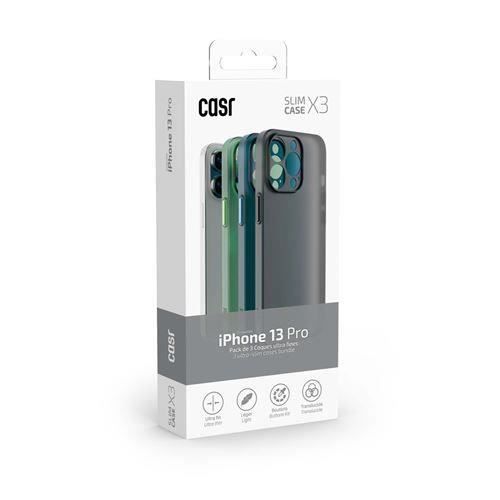 Casr Pack de 3 coques de protection ultra fine pour iPhone 13 Pro couleurs foncées - 3662515022778