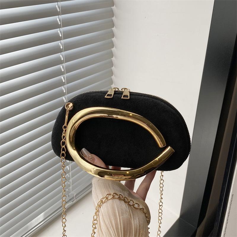Retro Metallgriff Runde Kunstleder Clutch Tasche Vintage Kette Umhängetasche für Damen