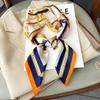 Luxury Design Skinny Square Scarf Women Chain Print Foulard Neckerchief Lady Soft Satin Hairband Head Hijab Bag Ribbon Gift