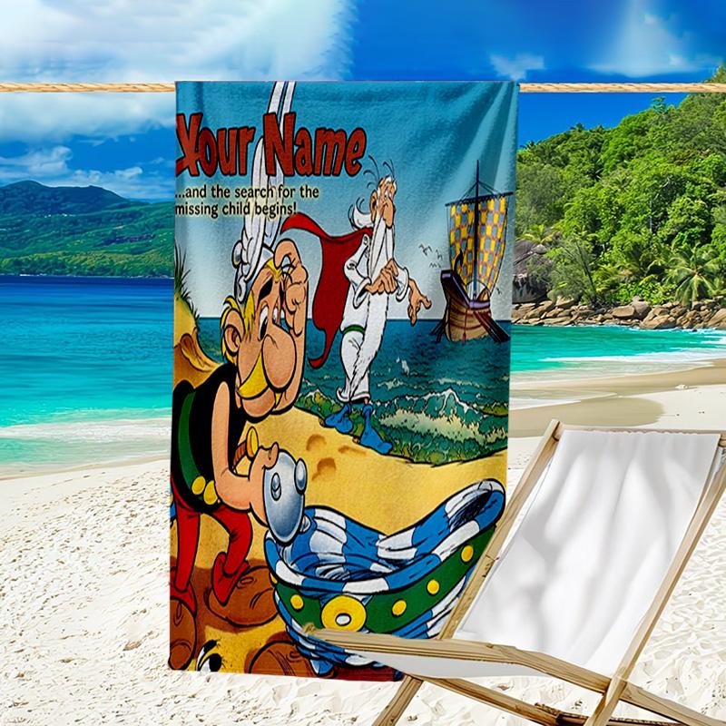 Custom Name Beach Towel Asterix Friends Beach Towel, Soft Microfiber, Gift for Her/Him, Birthday, for Pool, Beach, Travel, Fan gifts