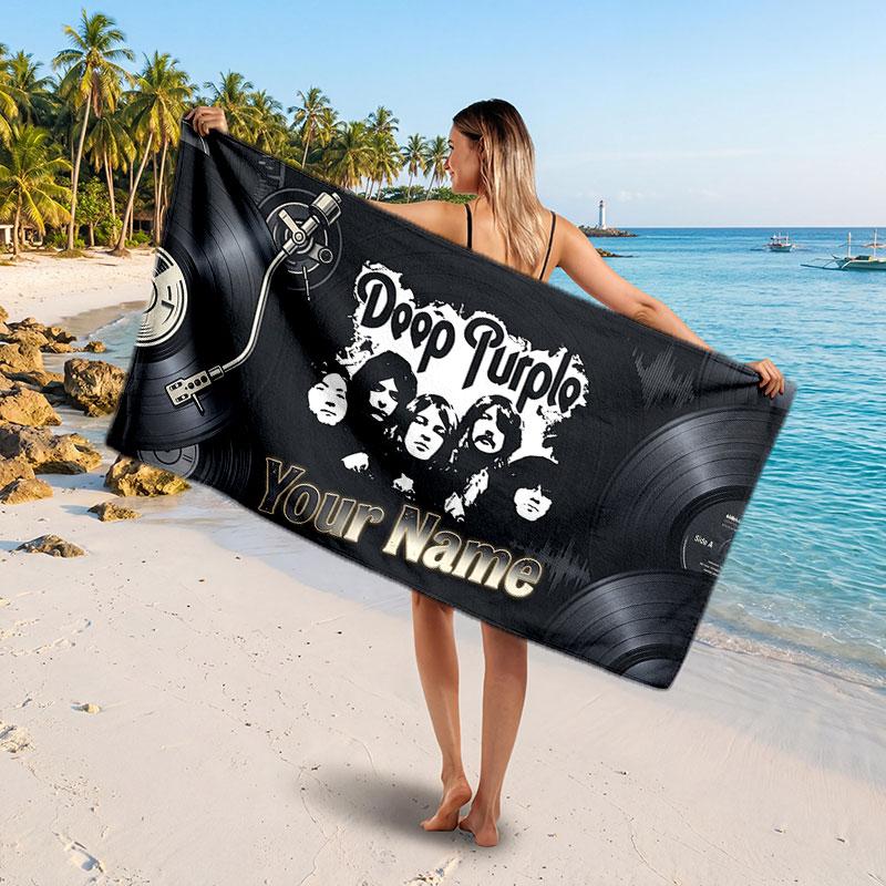 Deep Purple Customized Name Text Beach Towel, Soft Absorbent Towel Beach Pool Travel Personal Gift