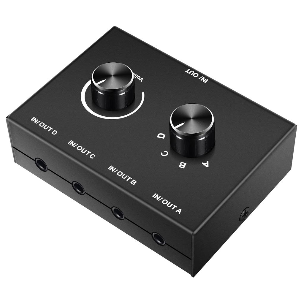 Hcskoss Audio Selector Audio Switcher Stereo AUX Audio Selector 4 Ports Headphone Splitter 4 Input 1 Output Audio Splitter Switcher Selector Speaker