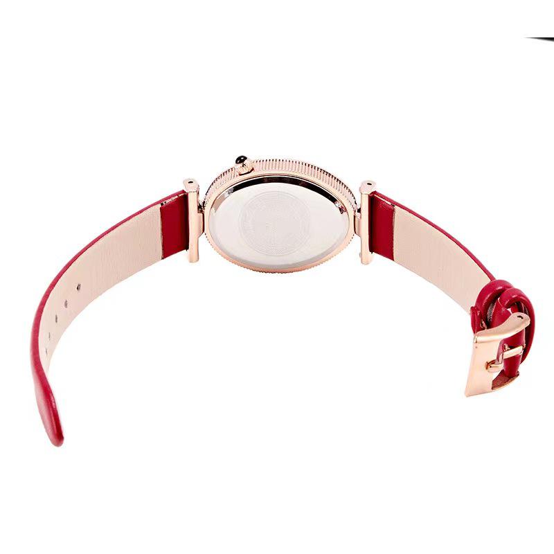 Women's Luxury Oval Leather Strap Watch with Diamonds