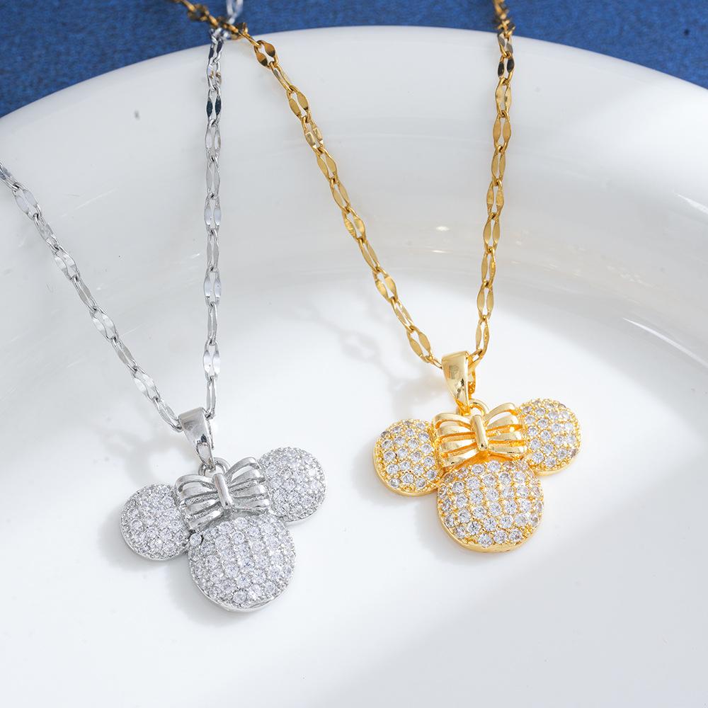 Titanium Steel Light Luxury Full Diamond Mouse Necklace, Earrings & Ring Set - Versatile Women's Clavicle Chain