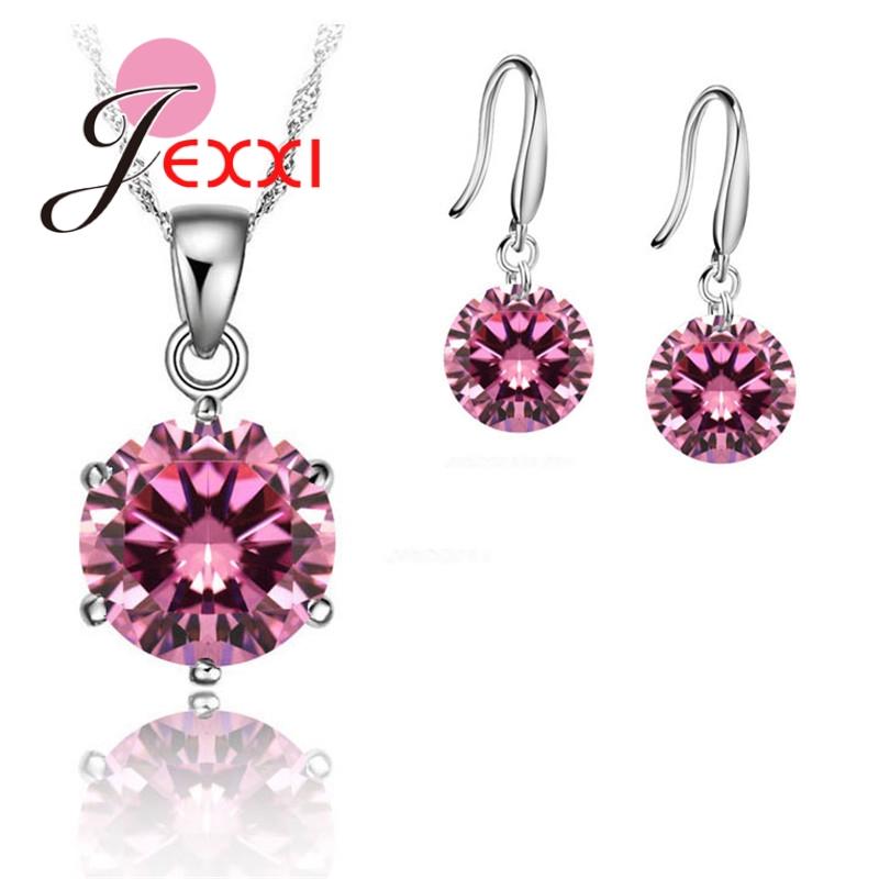 New Fashion Crystal Jewelry Set Cubic Zirconia CZ Pendant Necklace 925 Sterling Silver Jewelry Set Gift For Women Lovers