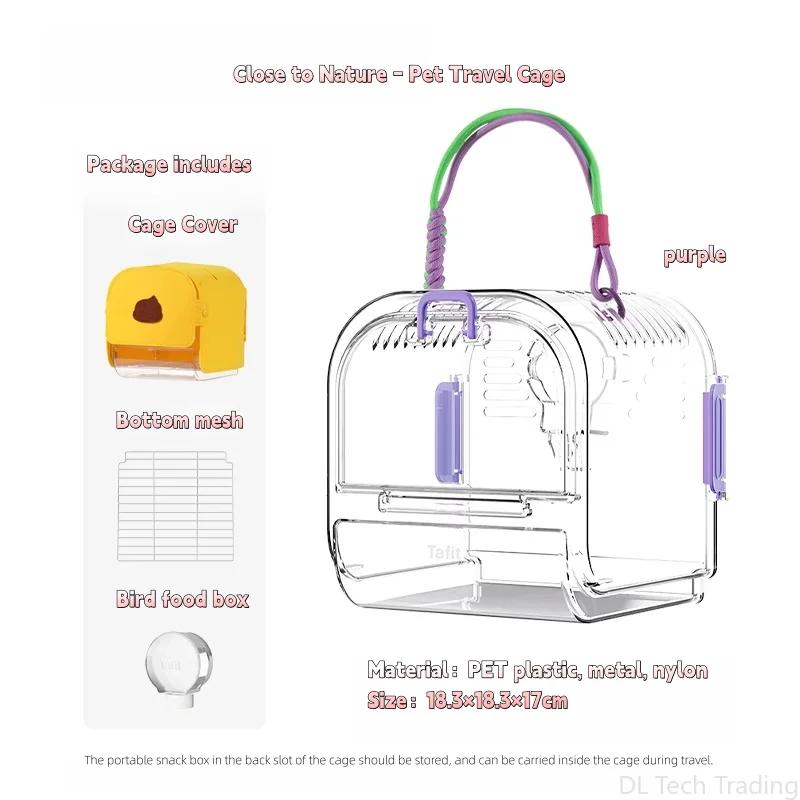 Transparent Small Pet Travel Cage with Large Window, Removable Bottom Mesh & Washable, Portable Bird Carrier with Cover