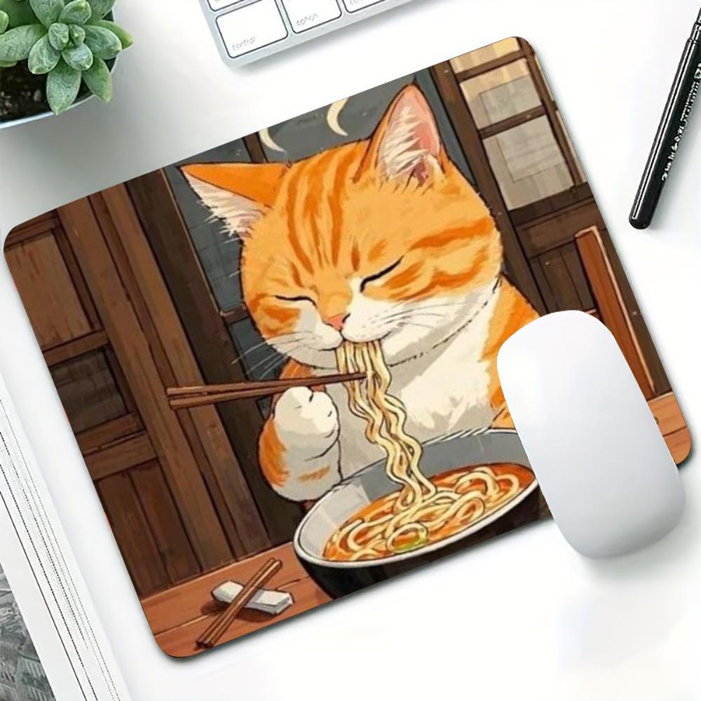 The Cat Eating Ramen Mouse Pad Square Computer Office Game Table Mats Rubber Anti-slip Laptop Mousepads 45x40 LargeDesk Pads