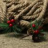 5pcs Christmas Artificial Pinecone Red Berry Stem Home Party Decor Simulation Pine Cone for Christmas Tree Pendant Decorations