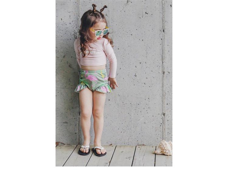 Korean Floral Long Sleeve Baby Girl Swimsuit - Retro Style