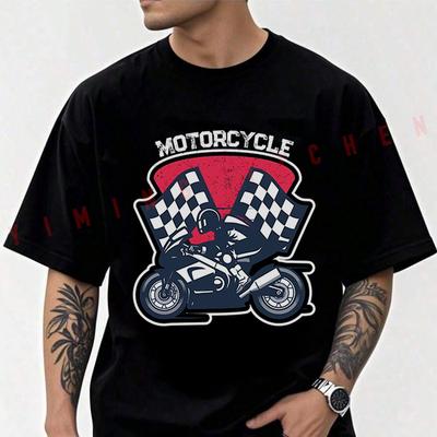 Motorcycle Riding Vintage Print Men T-shirt High Quality Funny Cotton Casual Cool Short Sleeve Hip Hop Tees