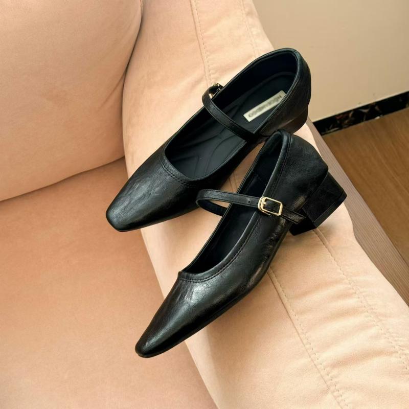 Mary Jane Single Shoes Thick Heel Shoes Elegant Classic Retro Square Toe Comfortable Soft Shallow Cut Low Heel Women's Shoes