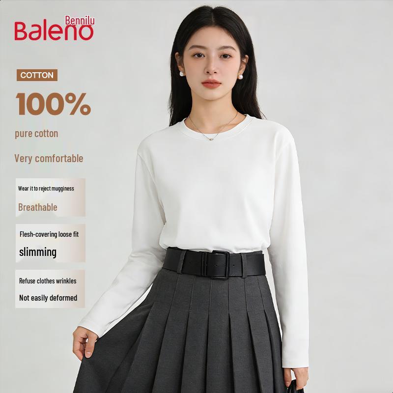 Baleno Women's Pure Cotton Loose Fit Long Sleeve Crew Neck T-Shirt