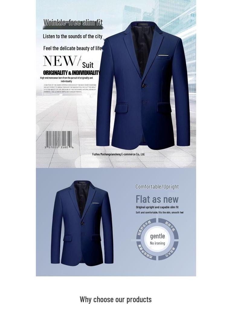 Korean Yellow Double Button Men's 6XL Slim Fit Casual Suit Jacket - Non-Iron