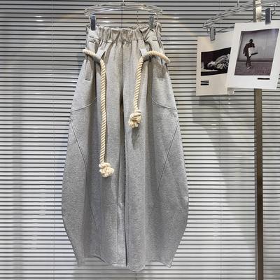 Women Personalized Woven Hemp Rope Belt Loose Wide-leg Casual Pants Bloomers