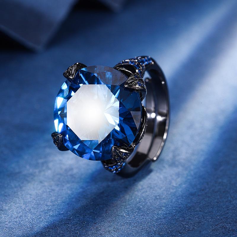 Jewelry Copper Bottom Gold-Plated Simulation Corundum Round Black Gold Retro Ring Female 16Mm