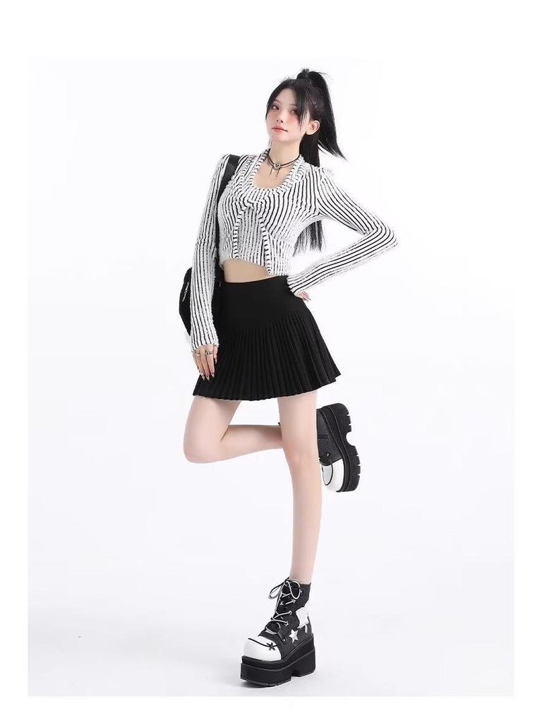 Harajuku Streetwear Pleated A-Line Wool Skirt - Versatile High Waist School Style