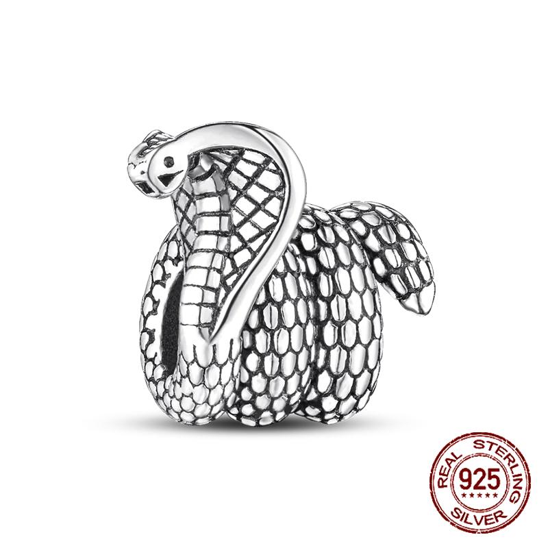 Inlaid Zircon Charm Beads Copper Color Love Heart Snake Dangle Fit Original Bracelet Charms Pendant Jewelry