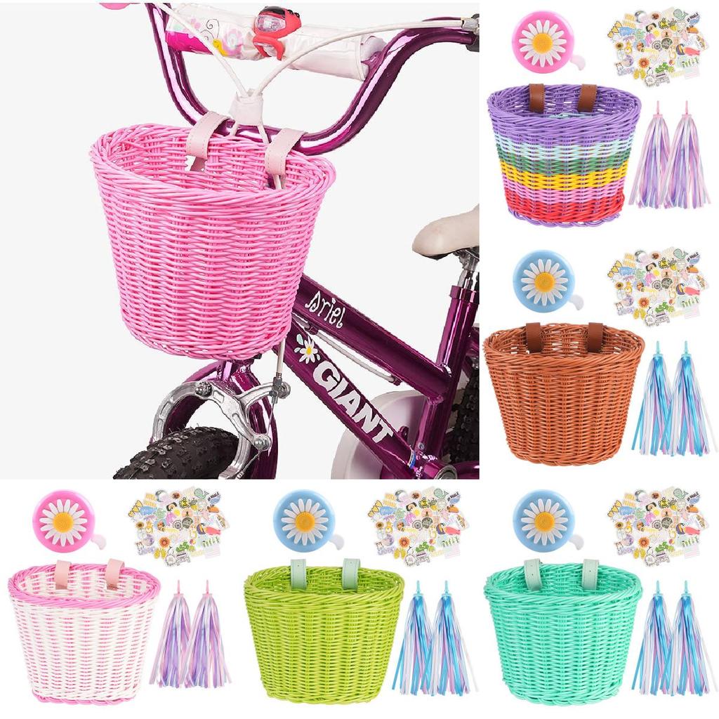 Cesto per Bicicletta per Bambini con Design Intrecciato Vintage e Campanello per le Avventure in Bicicletta dei Bambini