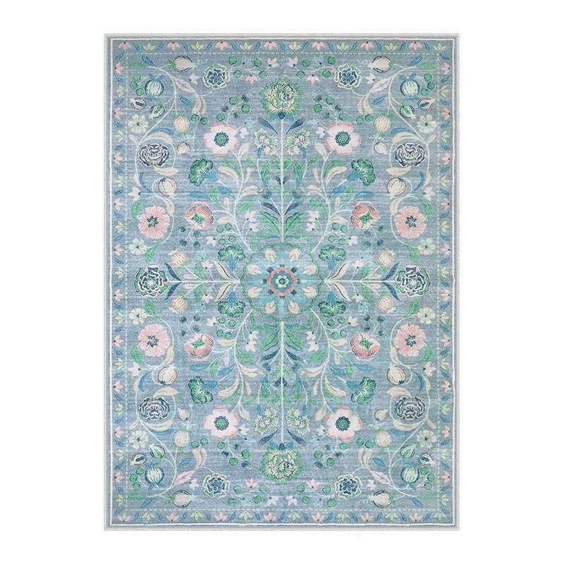 Living Room Carpet Non-slip Soft Machine Washable Floor Mat Bohemian Pink Floral Rug Bedroom Home Decoration Mats Washable Rugs