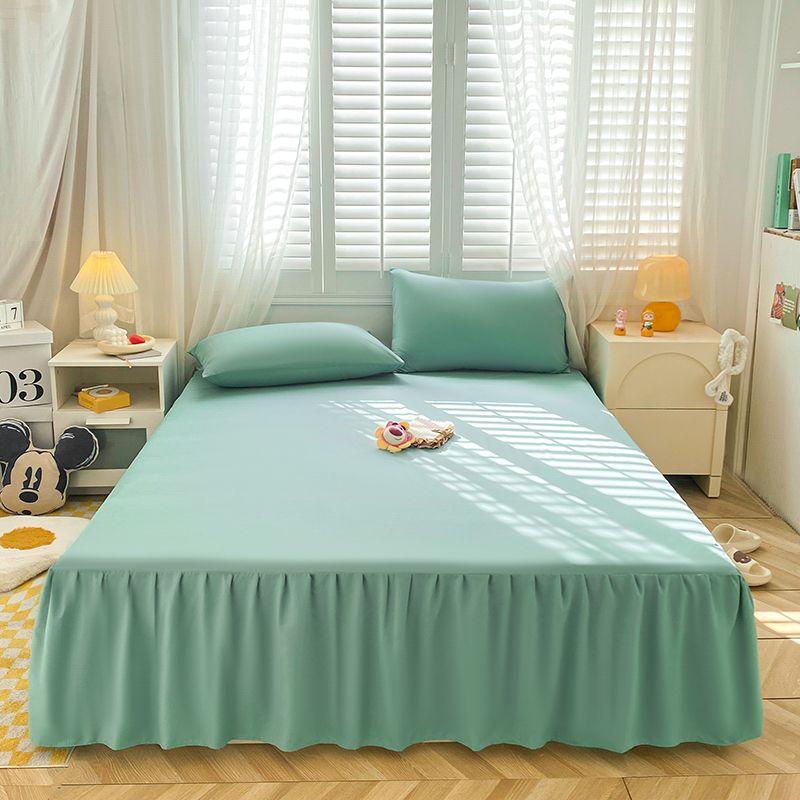 New Solid Color Sanding Bed Skirt Pillowcase Three Piece Set of Seasonal Universal Bed Covers Anti Slip Dustproof Sheets Bedding