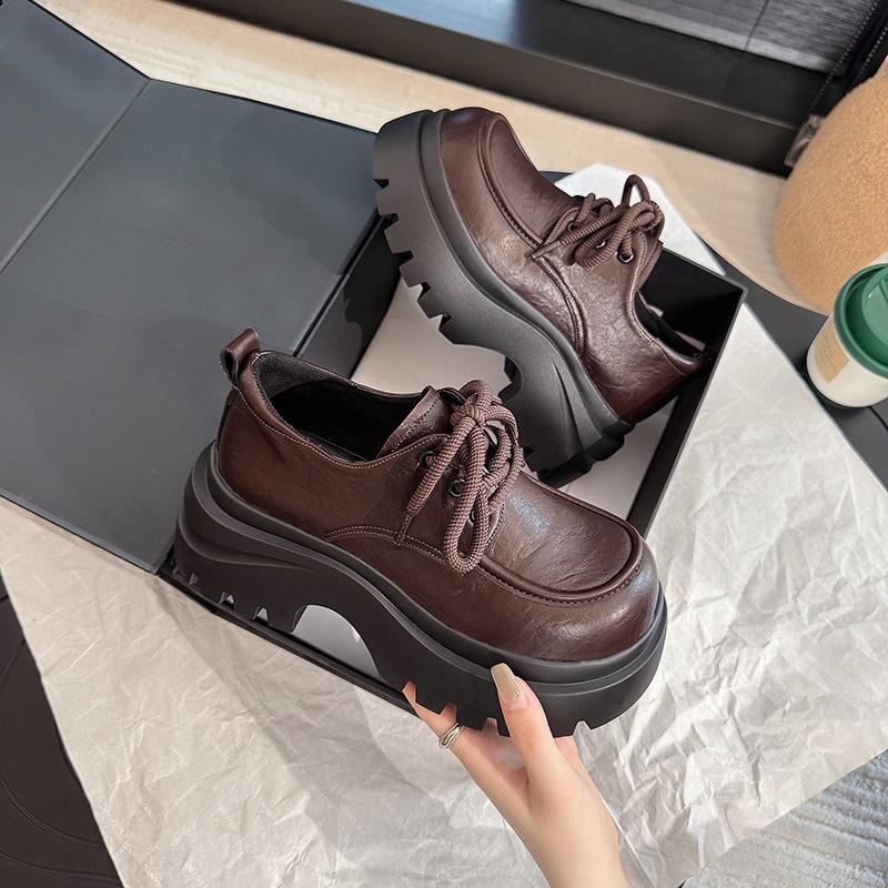 European soft leather big head loafers women's 2025 new casual height-increasing small leather shoes thick sole small light single shoes