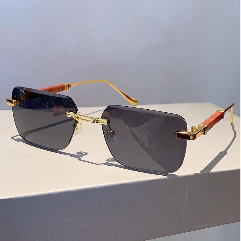 Rimless Rectangle Sunglasses Men Stylish Vintage Gradient Ocean Lenses Eyewear  New Trendy Brand Design Women Shades