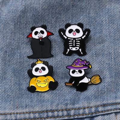 Kreative Halloween-Panda-Kollektion Broschen Hübscher Totenkopf Geist Zaubererhut Kürbis Muster Kragennadeln Festival Geschenk