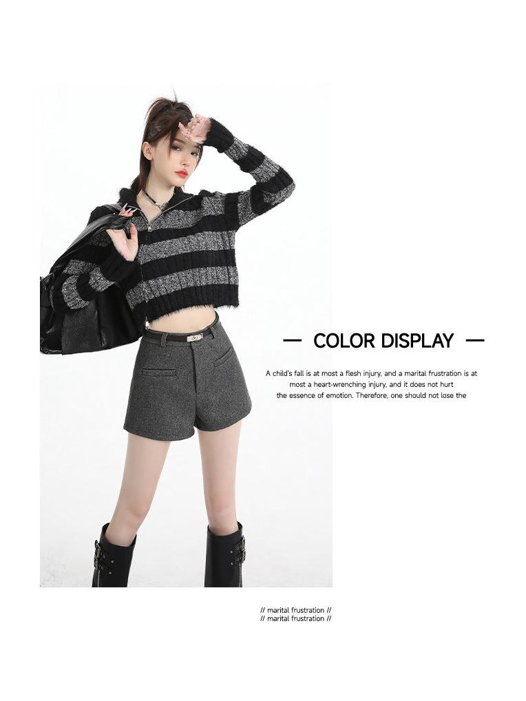Women's High-End Wool Blend Bootcut Shorts - Slim-Fit A-Line, Petite, Hip-Enhancing, Autumn/Winter Wide-Leg Pants