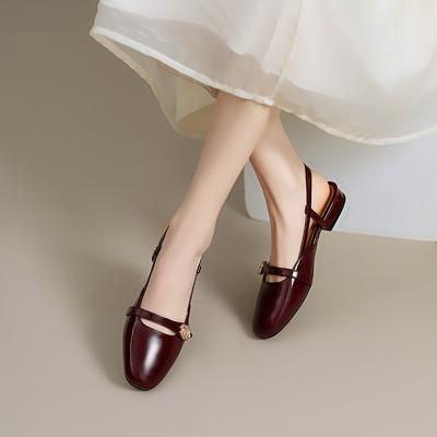 Huge Good-looking French Retro Camellia Bag Head Sandals Women's Summer Thick Low Heels Versatile Rear Empty Mary Jane Single Shoes