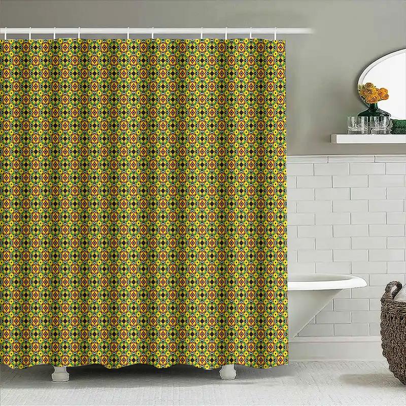 Shower Curtain Botanical Leaf Pattern Waterproof Fabric Bathroom Decor Vintage Floral Nature Backdrop Home Textile