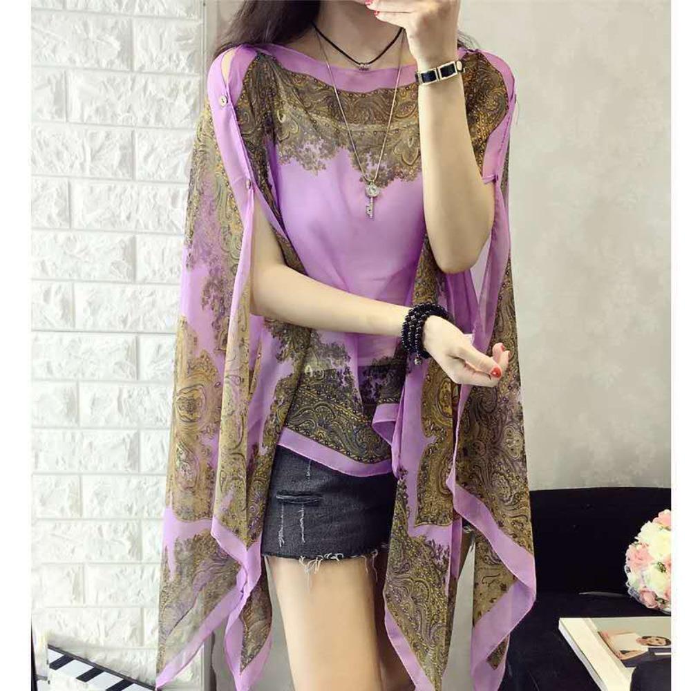 Breathable Beach Shawl Luxury Bikini Cover Tops New Chiffon Blouse  Summer