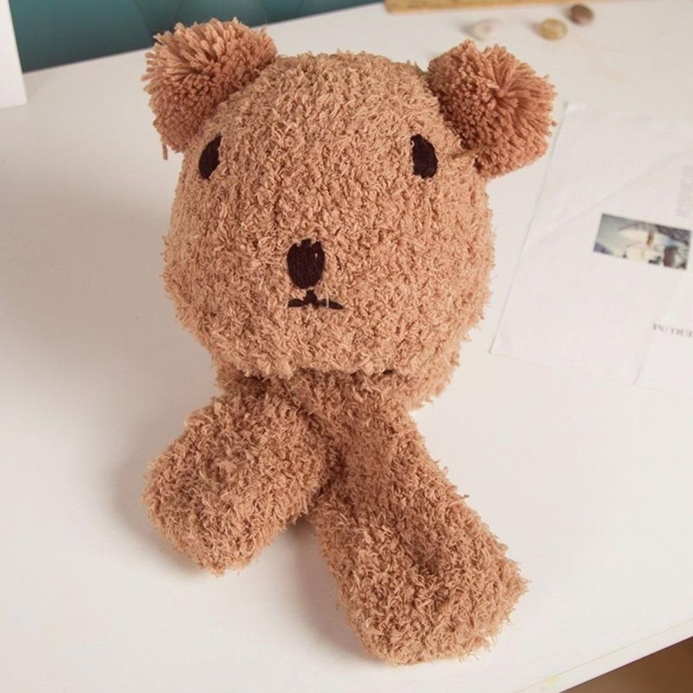 

Cute Scarf Hat Set Windproof Neck Warmer New Ear Protection Hat Autumn and Winter кавовий