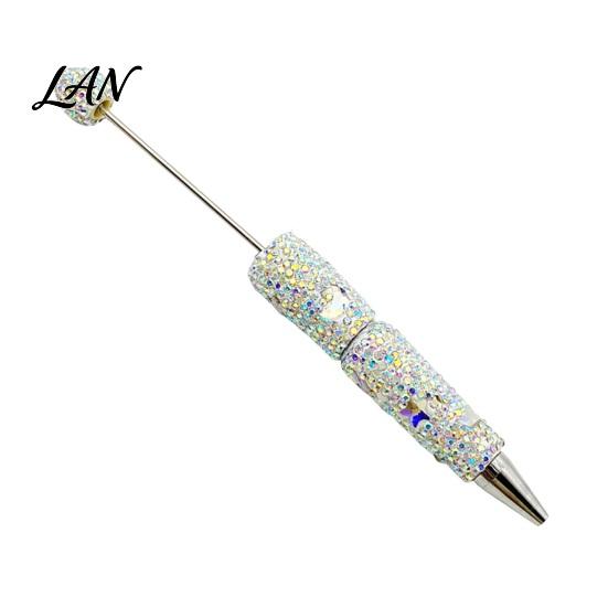 Shiny Rhinestone Pens Glitter Beadable Ballpoint Pen, Sparkly Star Moon Beaded Plastic Customizable DIY Handmade Gel Ink Pen for School Projects,