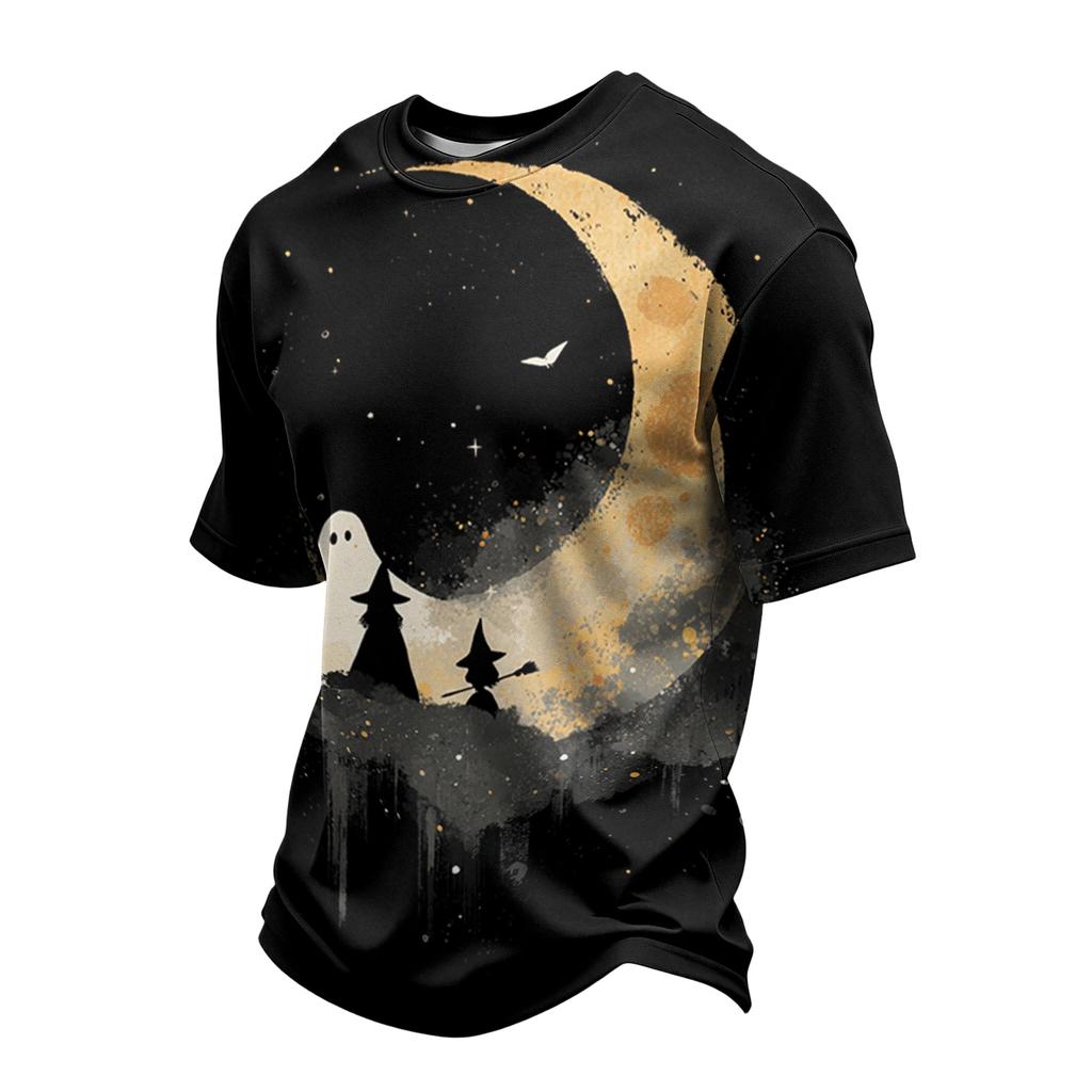 Men's Casual Short Sleeve T-Shirt Lightweight Breathable Crew Neck Top Halloween Print Design Comfortable Fit